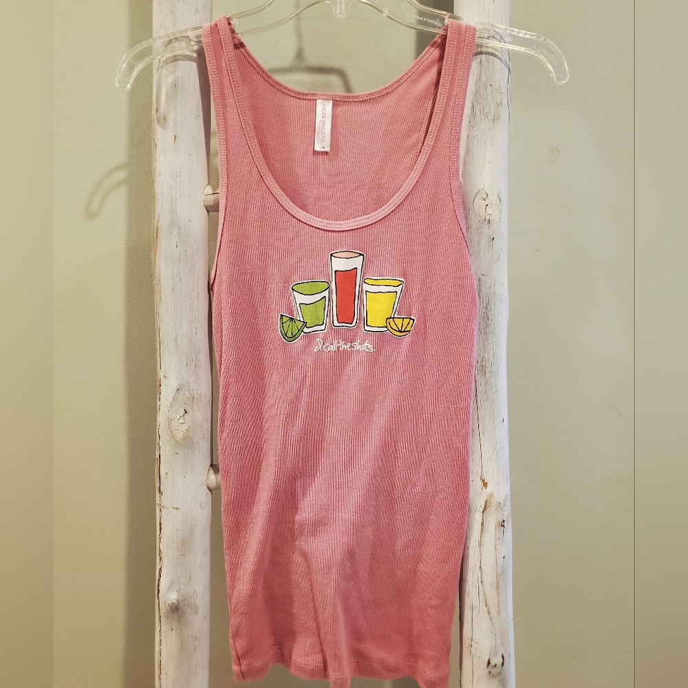 pink ribbed graphic Tank Top  "I Call the shots" large